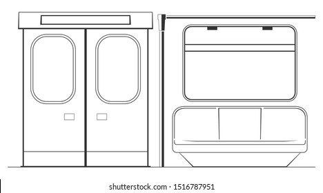Interior of subway car. Vector illustration. 