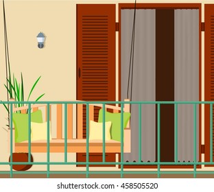  Interior. Swing bench on the balcony.