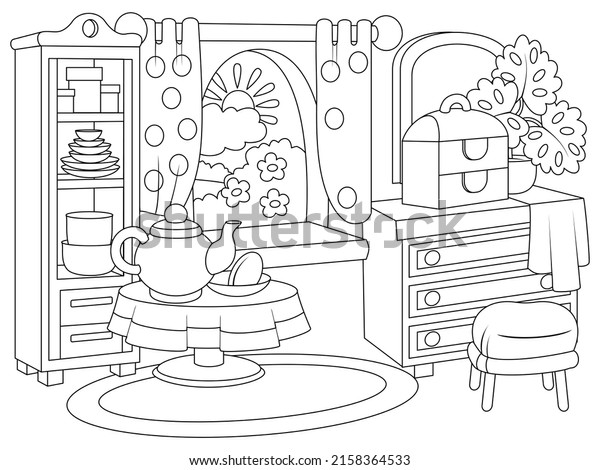 Stock vektor „Interior Tea Room Coloring Page Outline“ (bez autorských ...