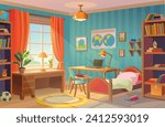The interior of a teenager s room.