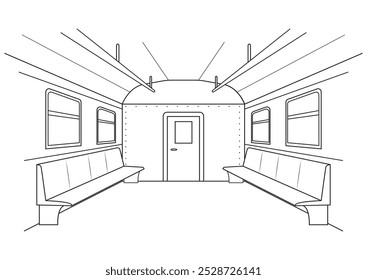 Interior of a train. Illustration in outline and vector format.
