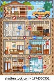 The interior of the underground bunker. Board game. Vector illustration.