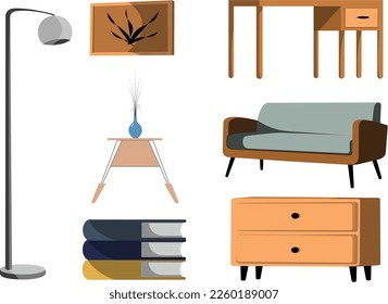 Interior unique decor element. House furniture. Vector modern illustration. Interior element set. 