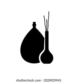 Interior vase composition. Black shape silhouette. Element decor for home.Vector illustration on white background 