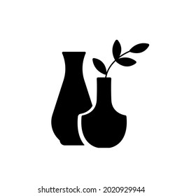 Interior vase composition. Black shape silhouette. Element decor for home.Vector illustration on white background 