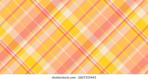 Interior vector check pattern, punk fabric textile plaid. Diamond background texture seamless tartan in orange and yellow colors palette.