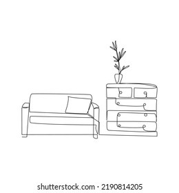 Interior vector illustration drawn in line art style
