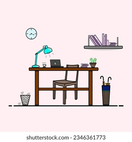 Innenvektorgrafik. Büroschreibtisch, Design des offenen Plans.