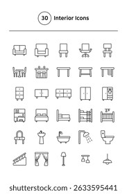 Interior vector line icons set.