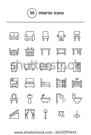 Interior vector line icons set.
