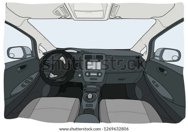Interior view
of electrocar with automatic
gearbox