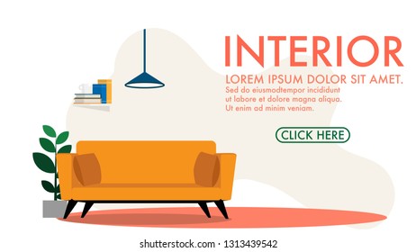 Interior view of the living room with sofa with copy space for text on the wall - Interior- Design inside the home 