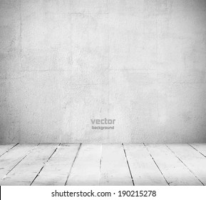 Interior, vintage background of stone wall and wooden floor. Vector illustration