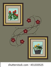 Interior wall decorated with flower themed artwork