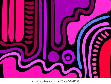 Interior wallpaper features an abstract pattern with a combination of purple, pink, and black colors, creating a dynamic and modern impression.