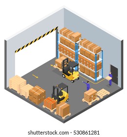 Interior Warehouse Building Isometric View. Vector