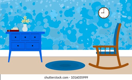 Interior with watercolor decor. Vector illustration.