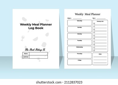 interior weekly meal planner logbook. interior meal planner notebook. Weekly grocery list log book. Weekly meal planner template. interior log book. Grocery list template.