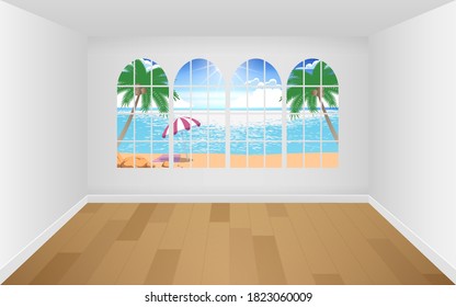 interior of  white house on the beach in the summer