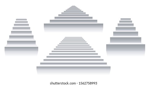 Interior white stairs. Isolated stairways front view, architecture 3d staircase set images, simple stair shape vector design