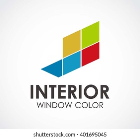Interior window of colorful decoration abstract vector and logo design or template square business icon of company identity symbol concept
