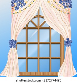 interior window curtain vector illustration