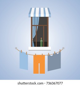 interior window vector illustration. Architecture design outdoor or exterior view, building and home theme