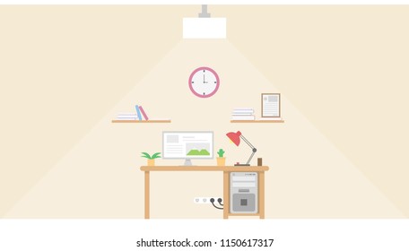 interior work place design with computer and accessory design.vector and illustration
