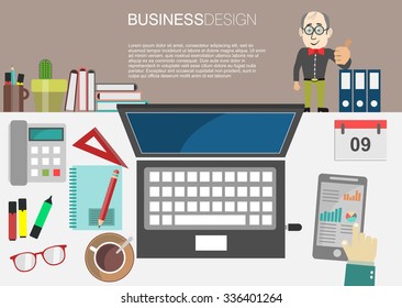 Interior of working place concept in flat design