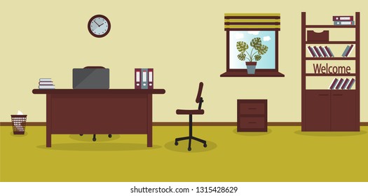 Interior of working place in the office on the light lime background.  