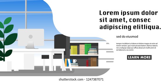 Interior working space in house or home office in warming color tone with copy space for text in wallpaper style