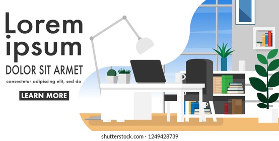 Interior working space in house or home office in warming color tone with copy space for text in wallpaper style