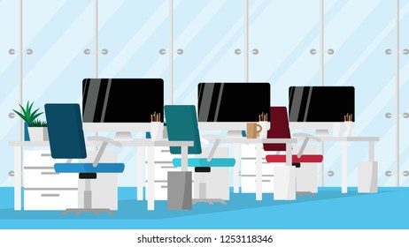 Interior working space in house or home office in warming color tone with copy space for text in wallpaper style