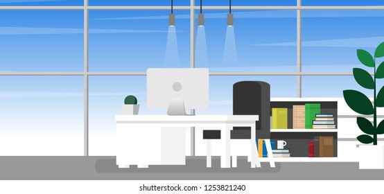 Interior working space in house or home office in warming color tone with copy space for text in wallpaper style