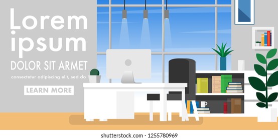 Interior working space in house or home office in warming color tone with copy space for text in wallpaper style