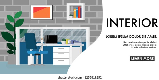 Interior working space in house or home office in warming color tone with copy space for text in wallpaper style