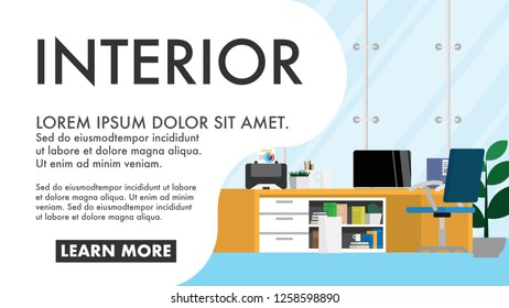 Interior working space in house or home office in warming color tone with copy space for text in wallpaper style