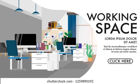 interior working space in house or home office in warming color tone with copy space for text in wallpaper style