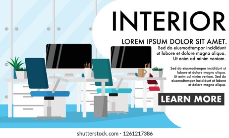 Interior working space in house or home office in warming color tone with copy space for text in wallpaper style