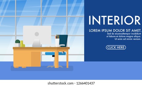 interior working space in house or home office in warming color tone with copy space for text in wallpaper style