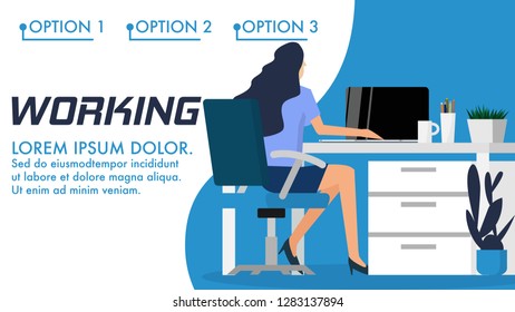 interior working space in house or home office with working woman in cooling color tone with copy space for text in wallpaper style
