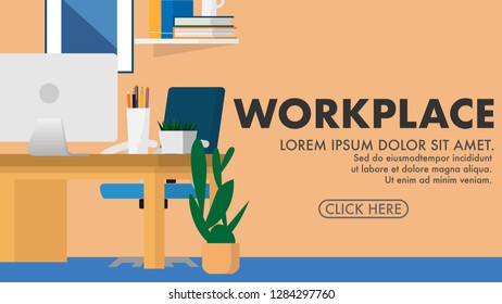 interior working space in house or home office in warming color tone with copy space for text in wallpaper style