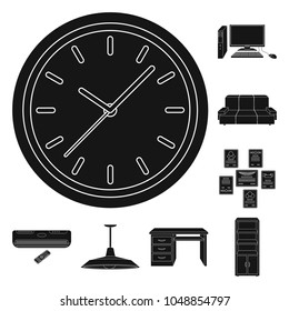 Interior of the workplace black icons in set collection for design. Office furniture vector symbol stock web illustration.