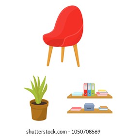 Interior of the workplace cartoon icons in set collection for design. Office furniture vector symbol stock web illustration.
