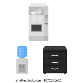 Interior of the workplace cartoon icons in set collection for design. Office furniture vector symbol stock web illustration.