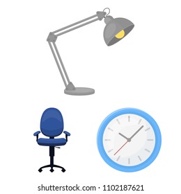 Interior of the workplace cartoon icons in set collection for design. Office furniture vector symbol stock web illustration.