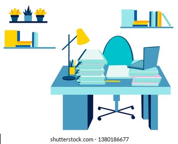 Interior workplace. In minimalist style. Cartoon flat Illustration. In minimalist style. Cartoon flat Vector Illustration