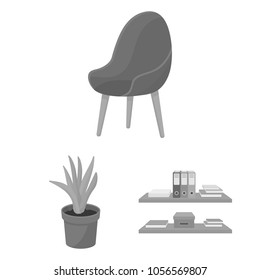 Interior of the workplace monochrome icons in set collection for design. Office furniture vector symbol stock web illustration.