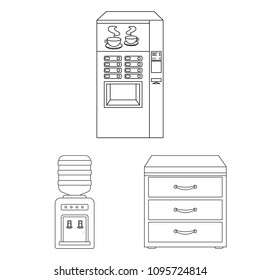 Interior of the workplace outline icons in set collection for design. Office furniture vector symbol stock web illustration.