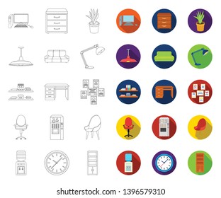 Interior  the workplace outline,flat icons in set collection  design. Office furniture vector symbol stock web illustration.